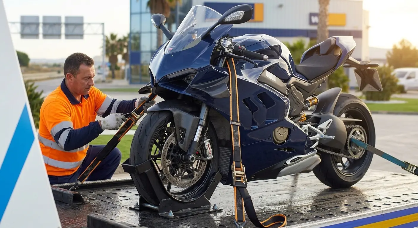 Moto asegurada para grúa y transporte